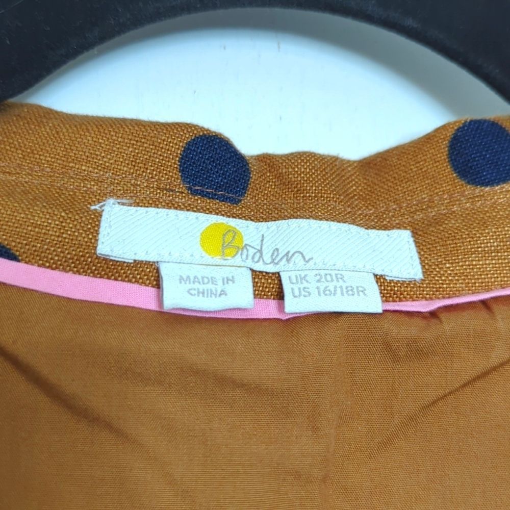 Boden Evie Collar Linen Polka Dot Jumpsuit Brown Navy 16 18 - Picture 5 of 13
